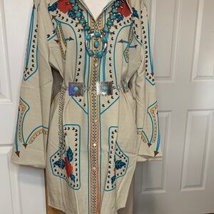 Western Print Long Shirt or Duster 2X